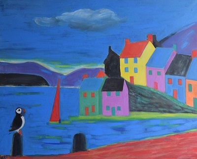 Painting oil,puffin
scotland.fishing villge