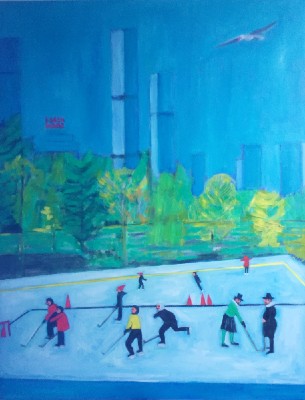 New York central park  - skater and reindeer, oil painting for sale