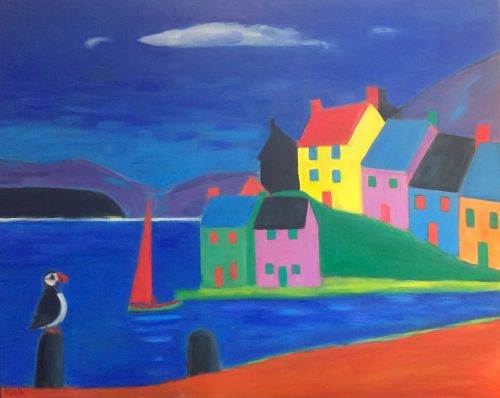 New York central park  - skater and reindeer, oil painting for sale